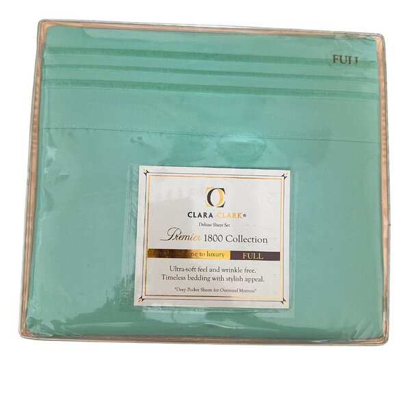 Clara Clark Premier Full Sheet Set Green Deep Pocket Wrinkle-Free Soft Feel - Picture 2 of 7